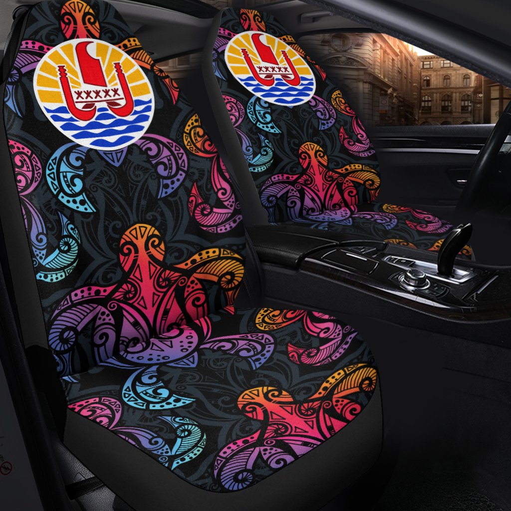 Tahiti Car Seat Covers - Sea Turtle In Tribal Polynesian Style Universal Fit Black - Polynesian Pride