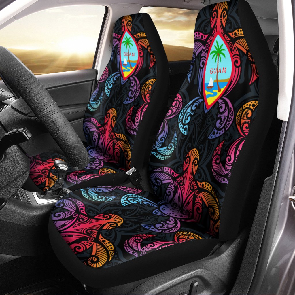 Guam Car Seat Cover - Sea Turtle In Tribal Polynesian Style Universal Fit Black - Polynesian Pride