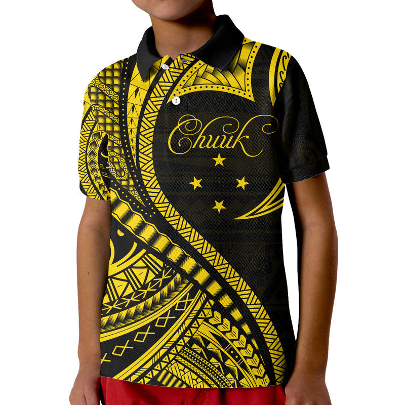 Chuuk Polo Shirt Federated States of Micronesia Gold Wave Style LT9 Kid Gold - Polynesian Pride