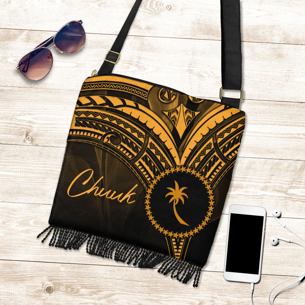 Chuuk State Boho Handbag - Gold Color Cross Style One Size Boho Handbag Black - Polynesian Pride