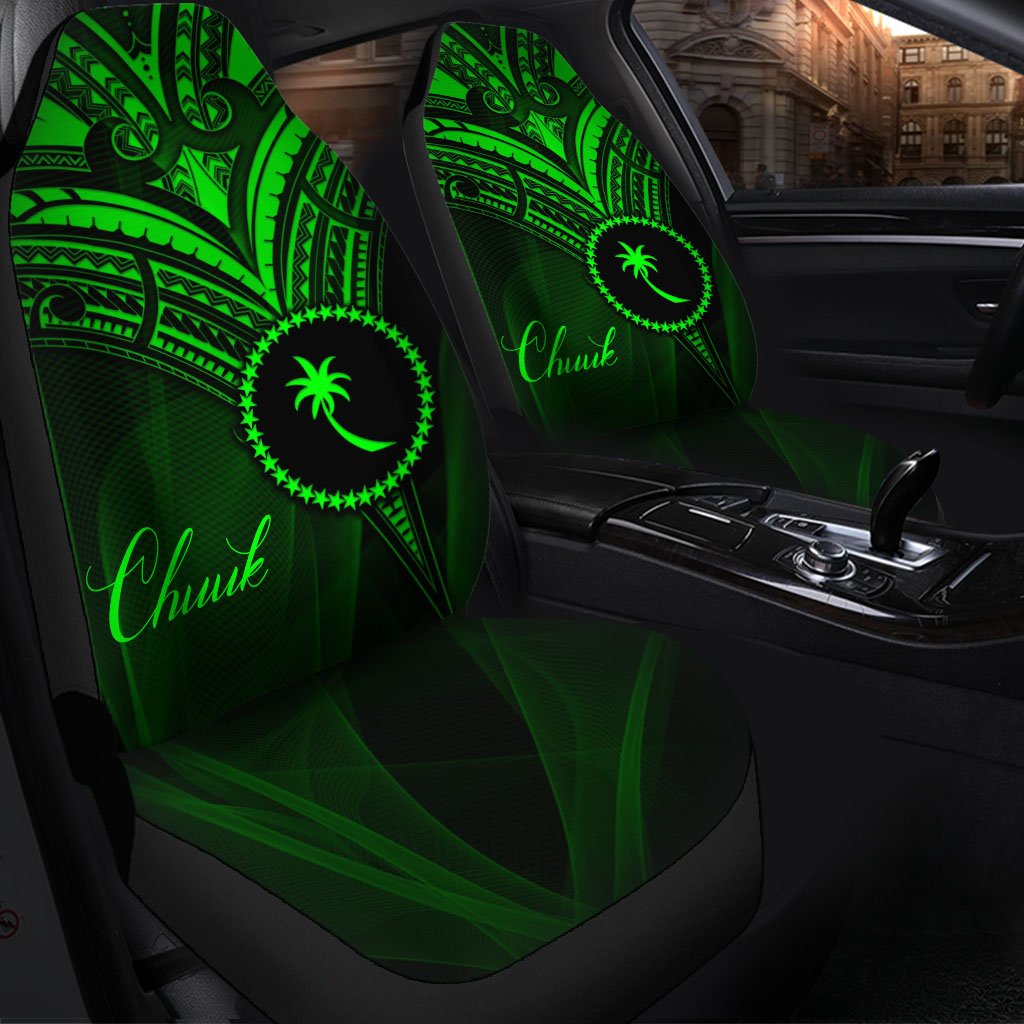 Chuuk State Car Seat Cover - Green Color Cross Style Universal Fit Black - Polynesian Pride