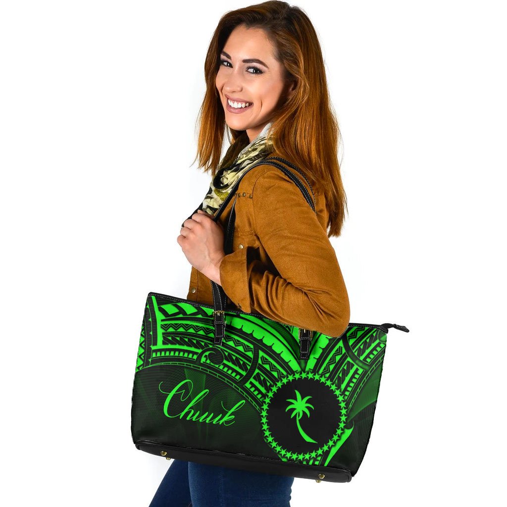 Chuuk State Leather Tote - Green Color Cross Style Black - Polynesian Pride
