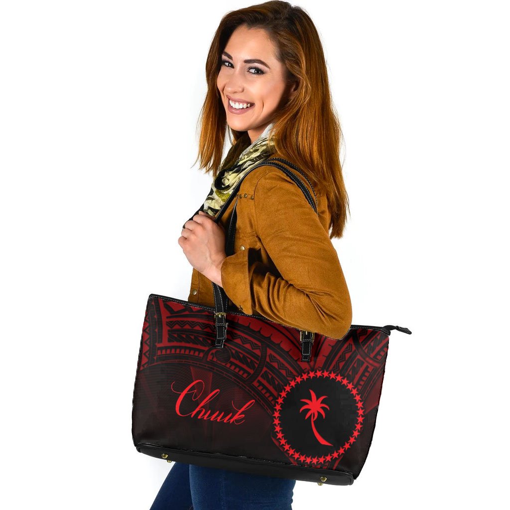 Chuuk State Leather Tote - Red Color Cross Style Black - Polynesian Pride