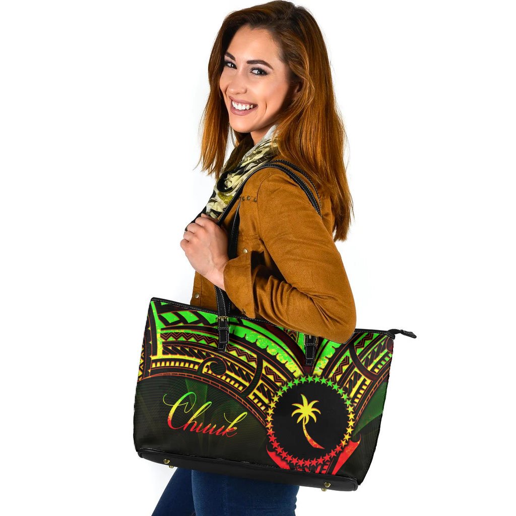 Chuuk State Leather Tote - Reggae Color Cross Style Black - Polynesian Pride