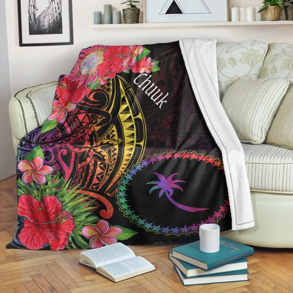 Chuuk State Premium Blanket - Tropical Hippie Style White - Polynesian Pride