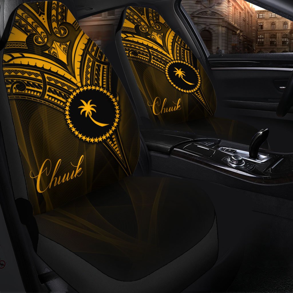 Chuuk State Car Seat Cover - Gold Color Cross Style Universal Fit Black - Polynesian Pride
