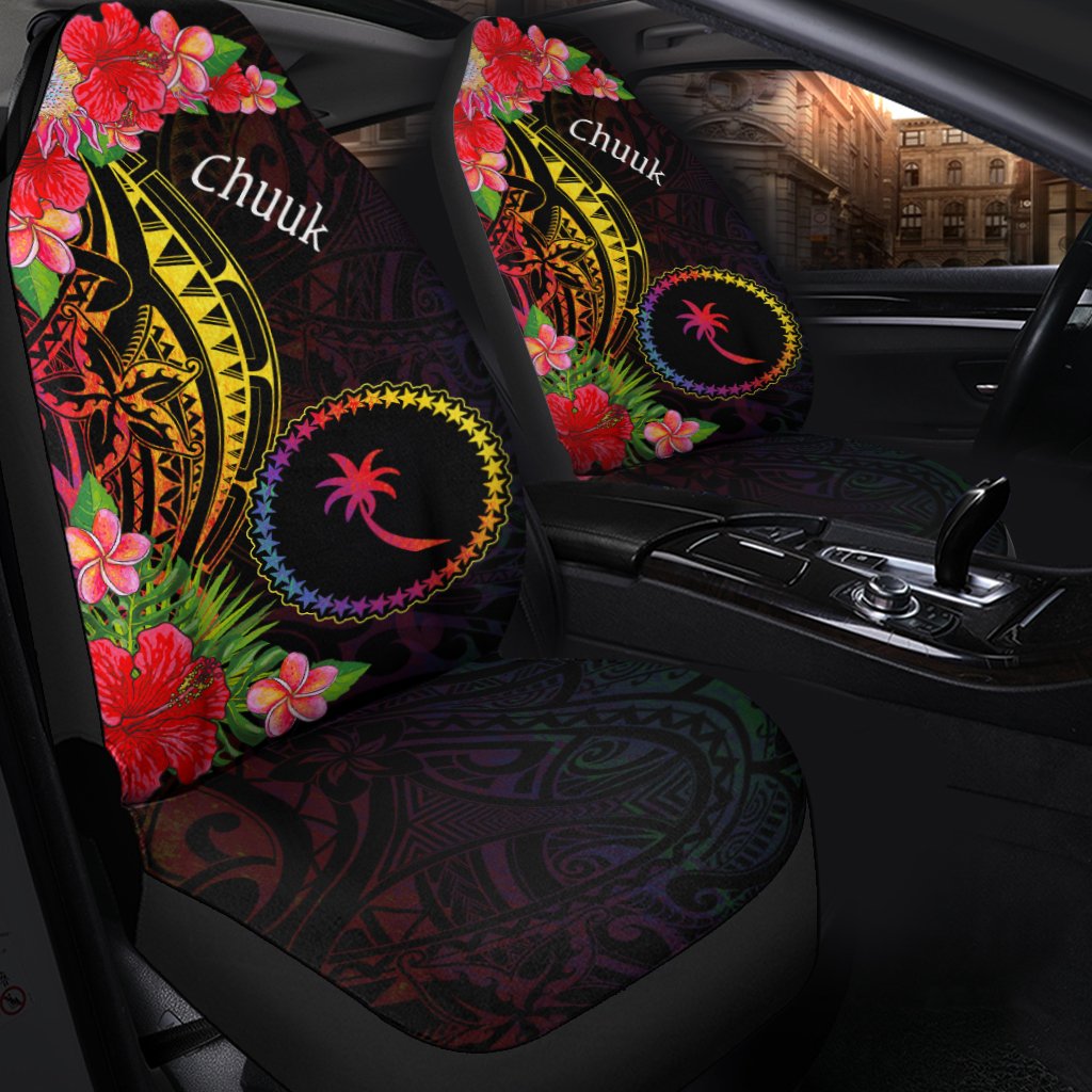 Chuuk State Car Seat Cover - Tropical Hippie Style Universal Fit Black - Polynesian Pride
