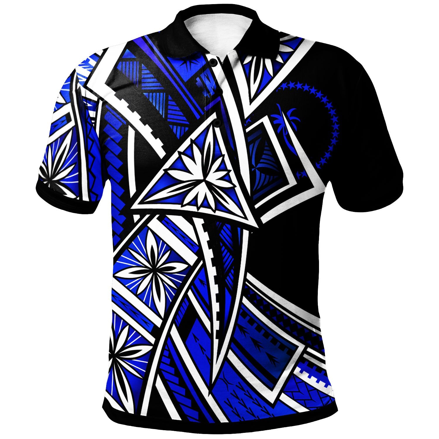 Chuuk Polo Shirt Tribal Flower Special Pattern Blue Color Unisex Blue - Polynesian Pride