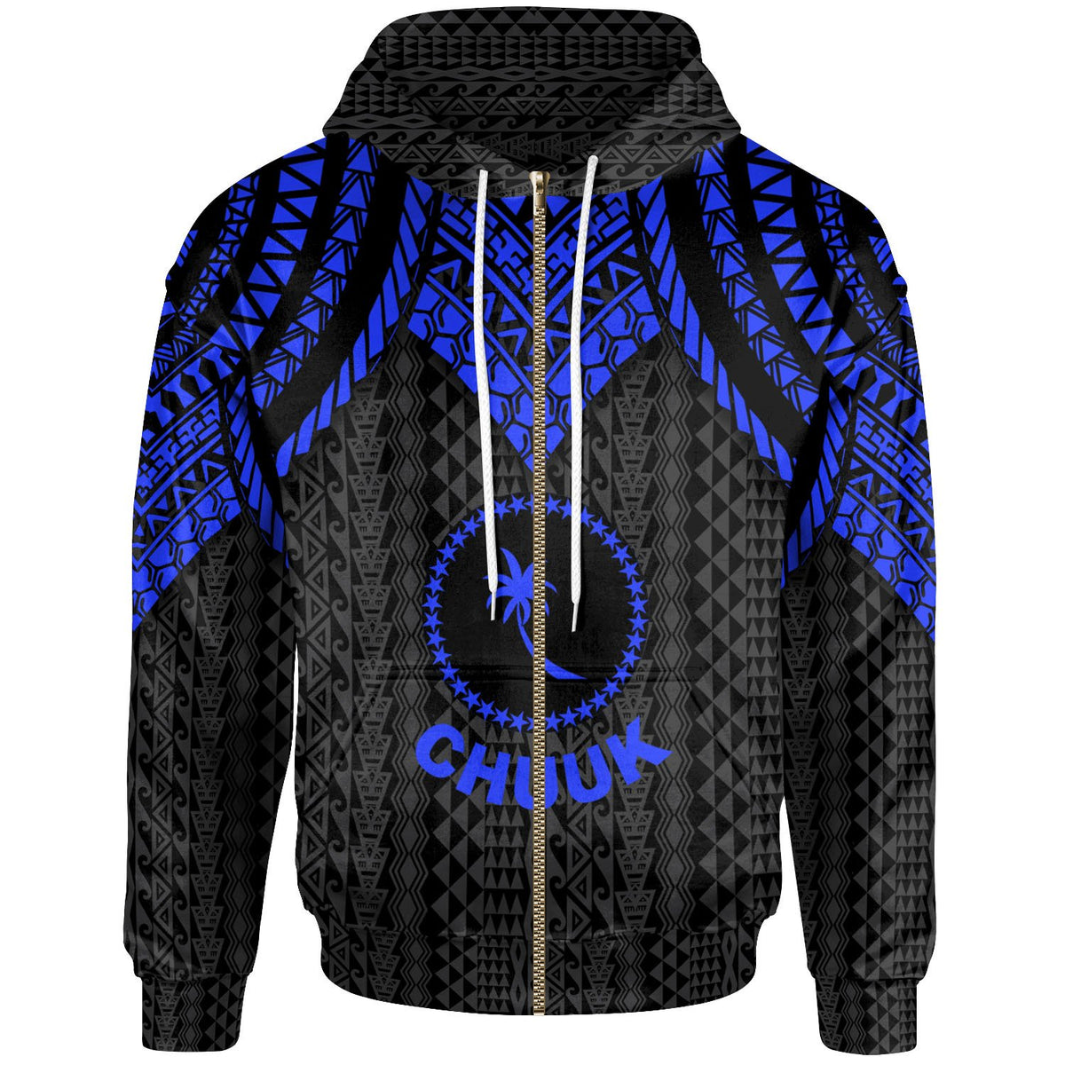 Chuuk Zip up Hoodie Polynesian Armor Style Blue Unisex Blue - Polynesian Pride
