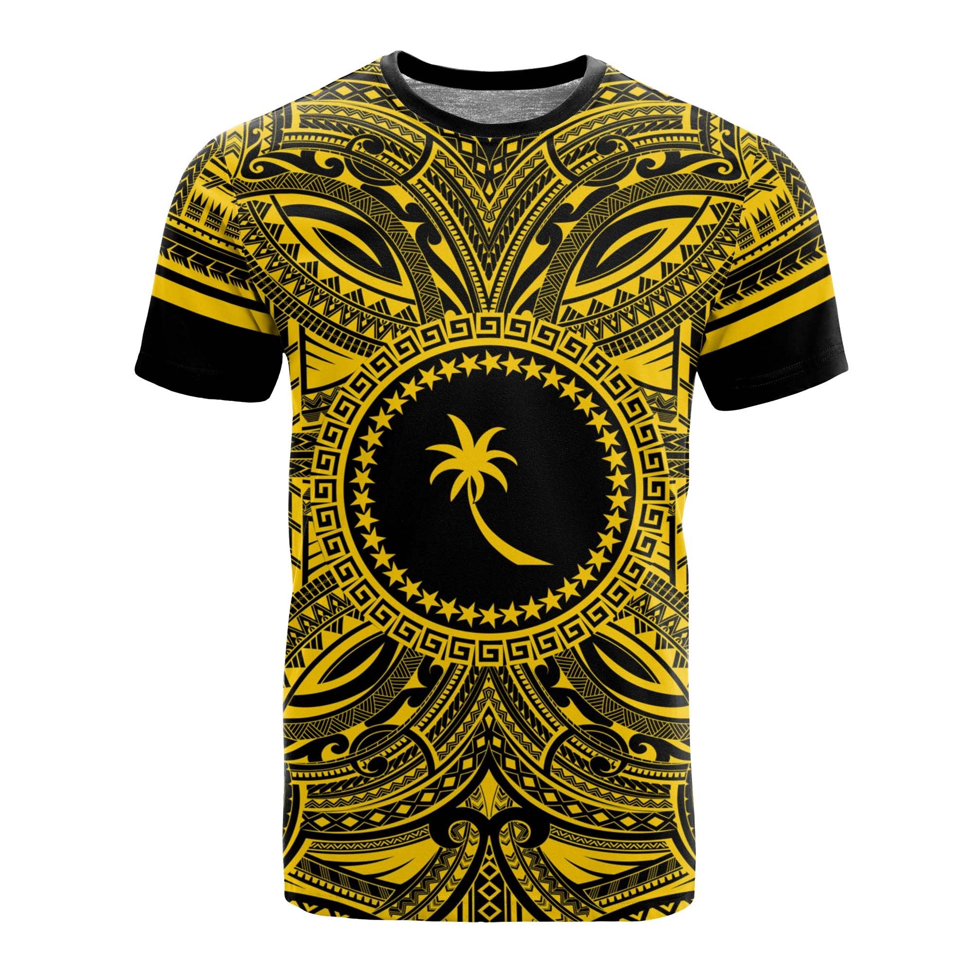 Chuuk T Shirt Chuuk Coat of Arms Polynesian Gold Black Unisex Gold - Polynesian Pride