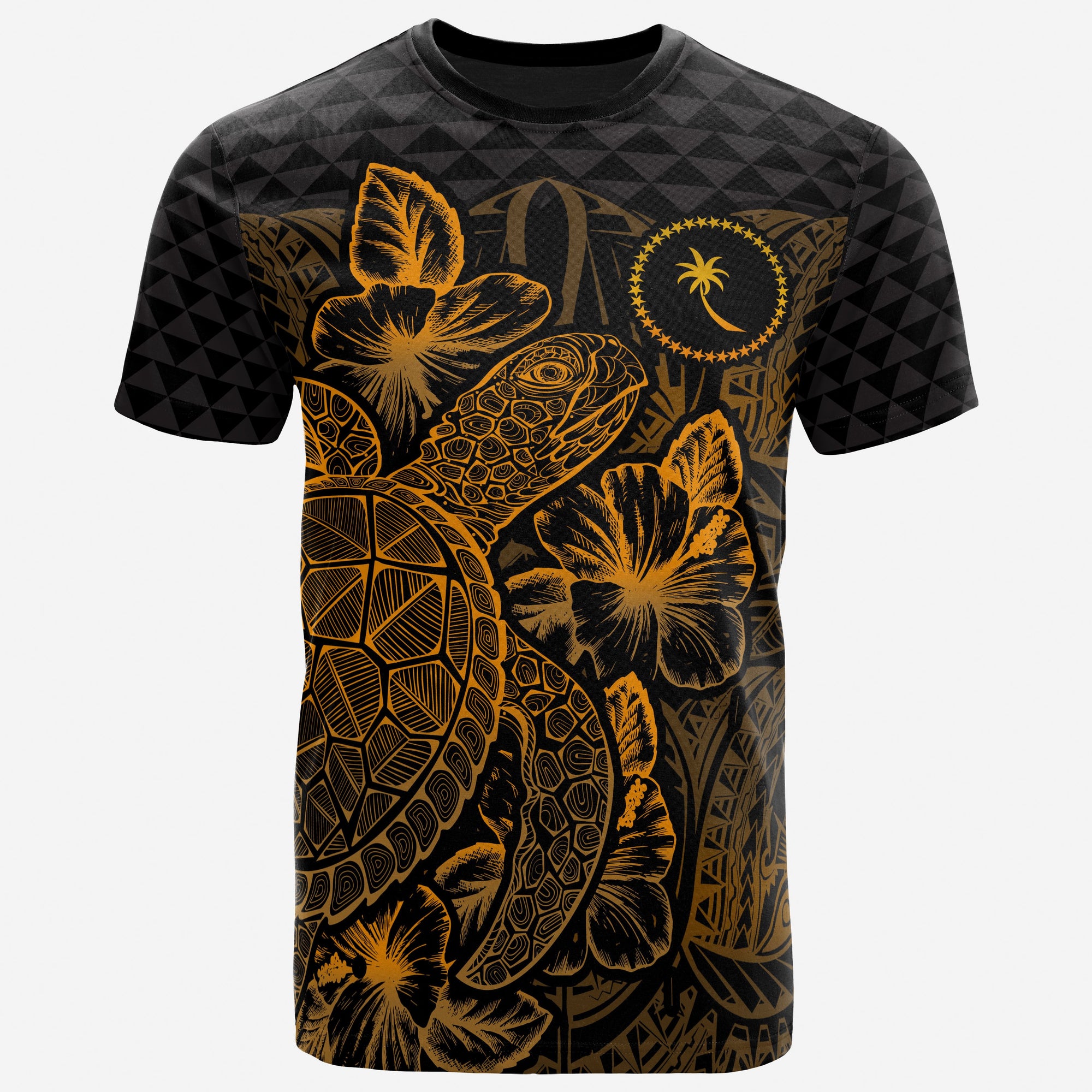 Chuuk T Shirt Chuuk Flag Turtle Hibiscus Gold Unisex Gold - Polynesian Pride
