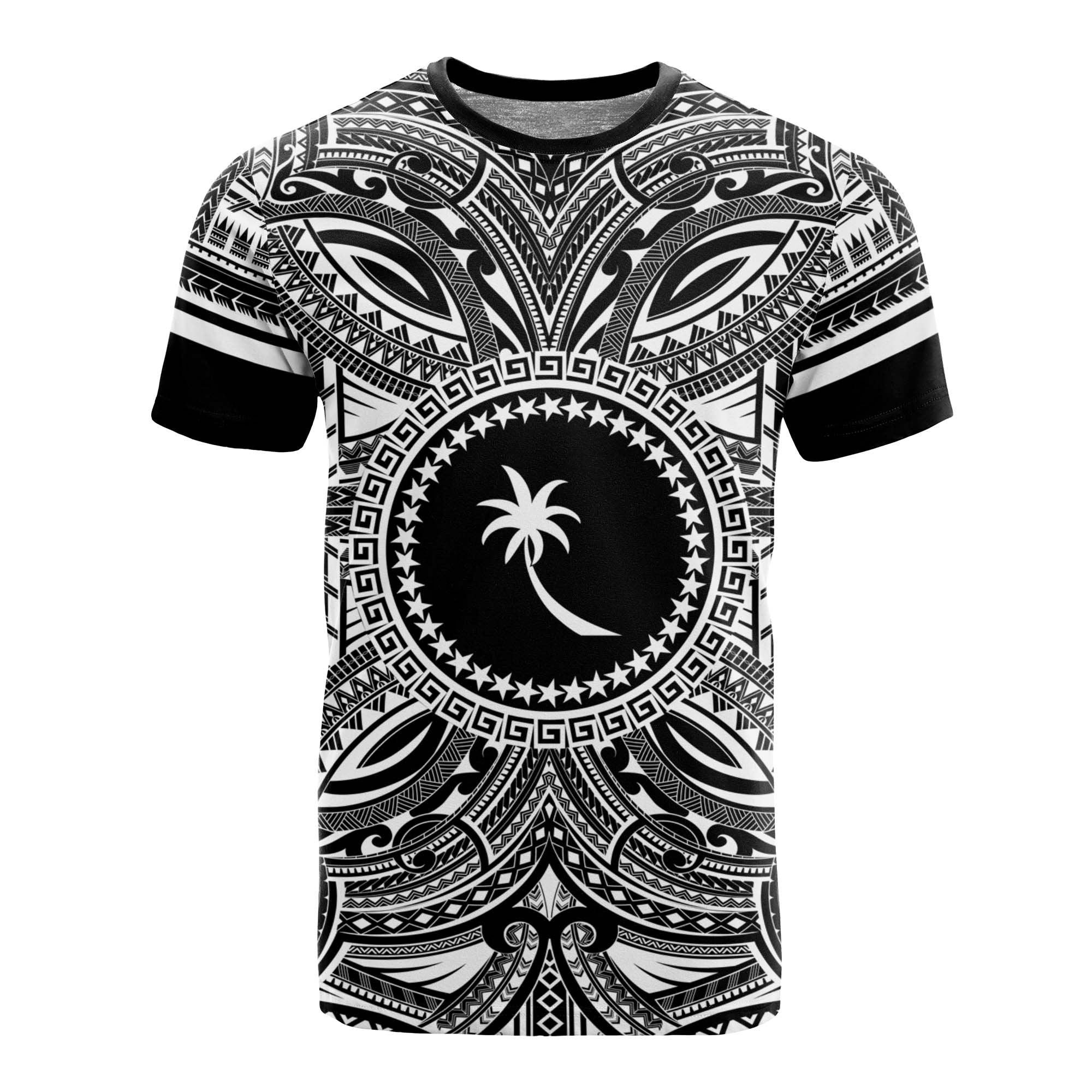 Chuuk T Shirt Chuuk Coat of Arms Polynesian White Black Unisex Black - Polynesian Pride