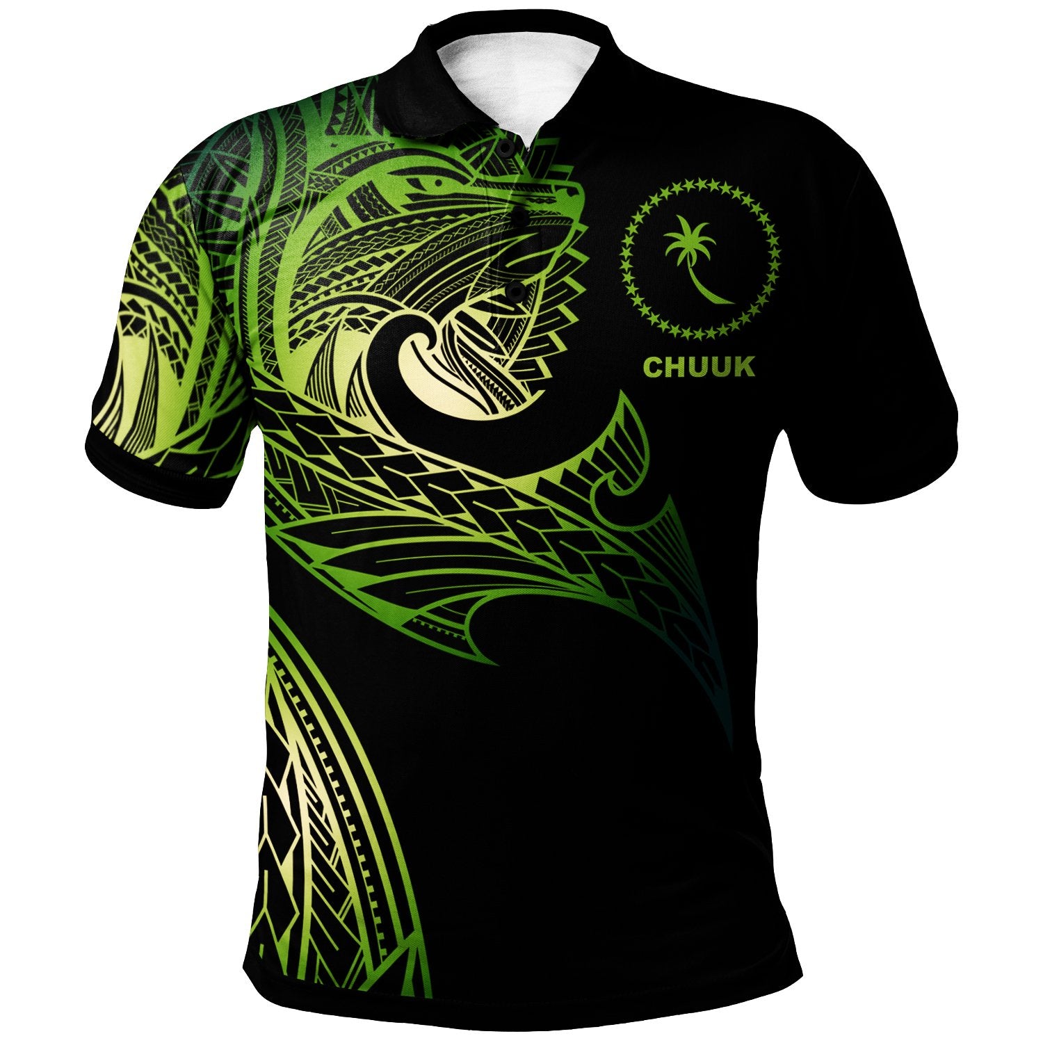 Chuuk Polo Shirt Leader Wolf Is You Gradient Color Unisex Green - Polynesian Pride