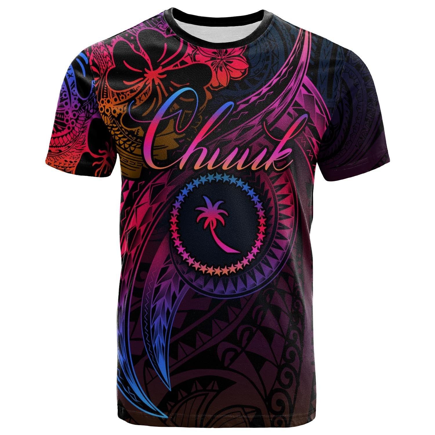 Chuuk State T Shirt Rainbow Style Unisex Black - Polynesian Pride