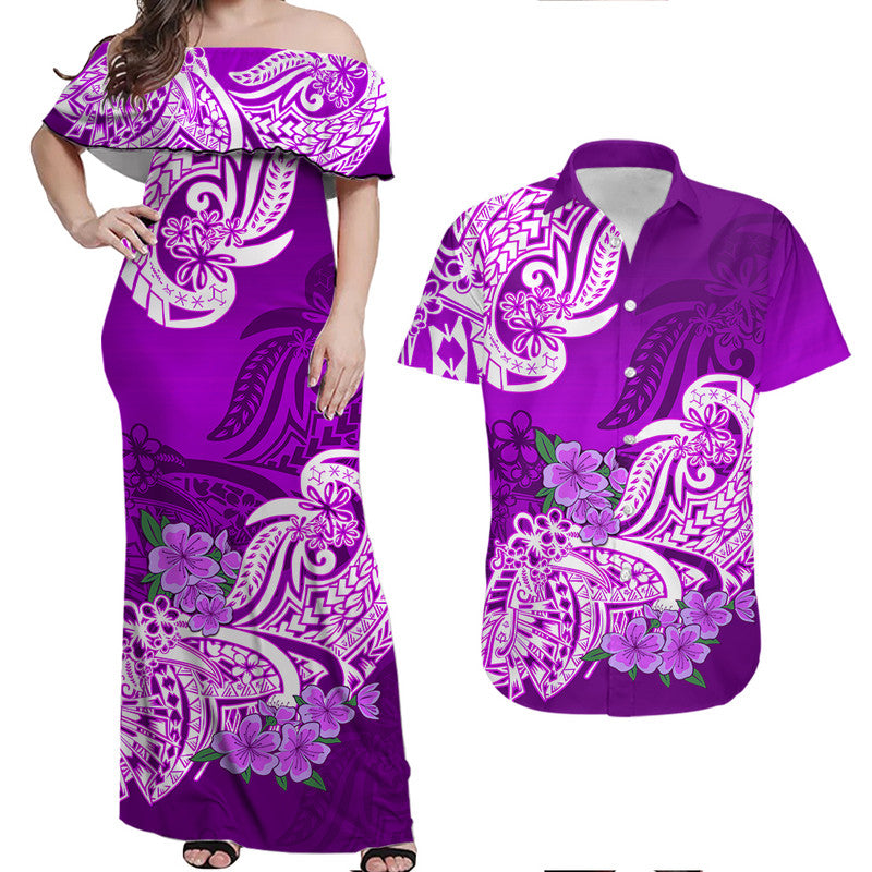 Polynesian Flower Tribal Matching Dress and Hawaiian Shirt Purple LT9 Purple - Polynesian Pride
