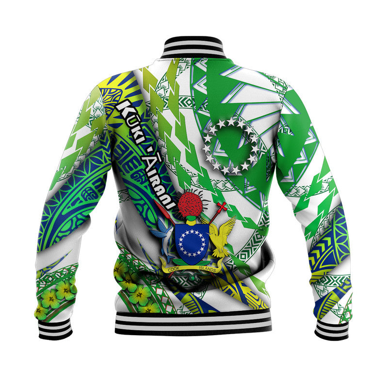 Cook Islands Baseball Jacket Artsy Style - White LT9 - Polynesian Pride