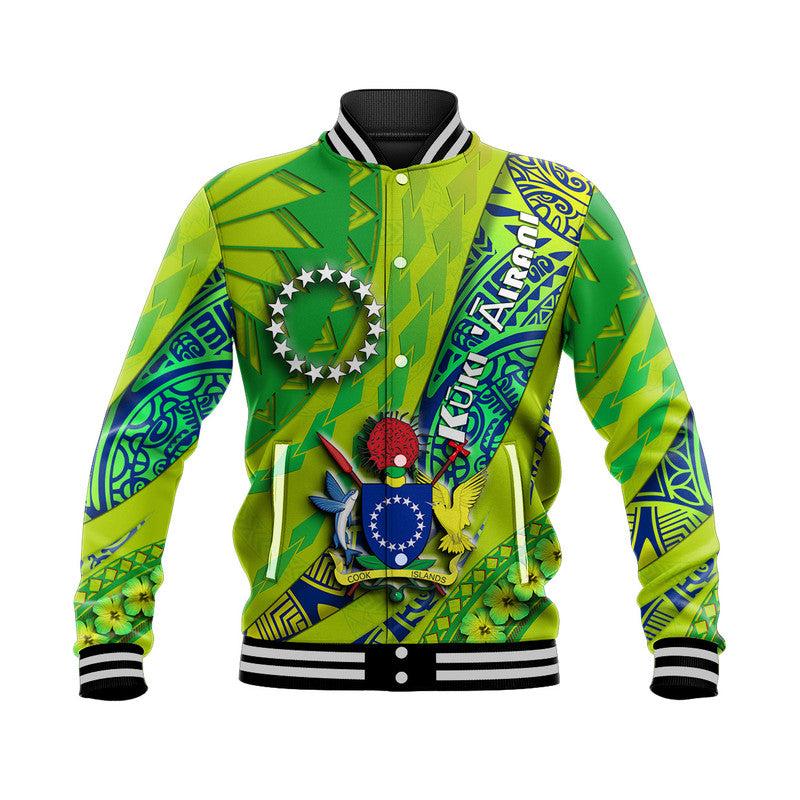Cook Islands Baseball Jacket Artsy Style - Green LT9 Unisex Green - Polynesian Pride
