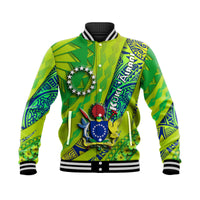 Cook Islands Baseball Jacket Artsy Style - Green LT9 Unisex Green - Polynesian Pride