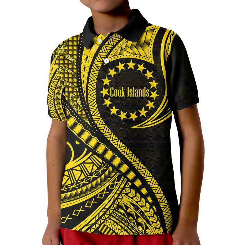 Cook Islands Polo Shirt Gold Polynesian Wave Style LT9 Kid Gold - Polynesian Pride