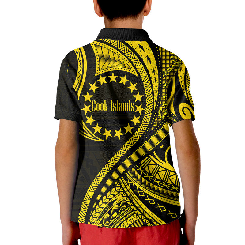 Cook Islands Polo Shirt Gold Polynesian Wave Style LT9 - Polynesian Pride