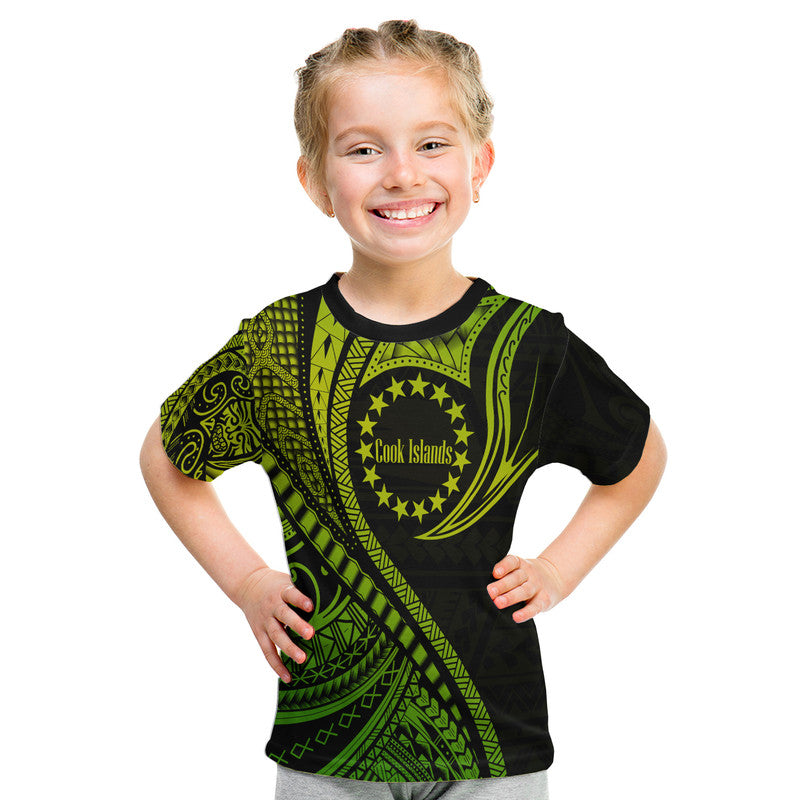 Cook Islands T Shirt Green Polynesian Wave Style LT9 Kid Green - Polynesian Pride