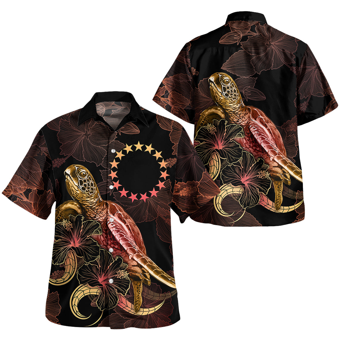 Cook Islands Short Sleeve Shirt - Custom Cook Islands Pride With Polynesian Turtle Blooming Hibiscus Gold Unisex Gold - Polynesian Pride