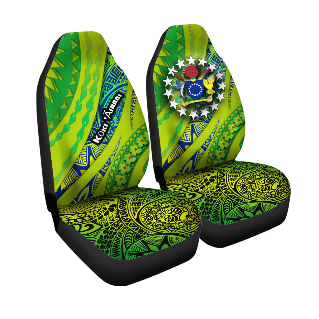 Cook Islands Car Seat Cover Artsy Style - Green LT9 Universal Fit Green - Polynesian Pride