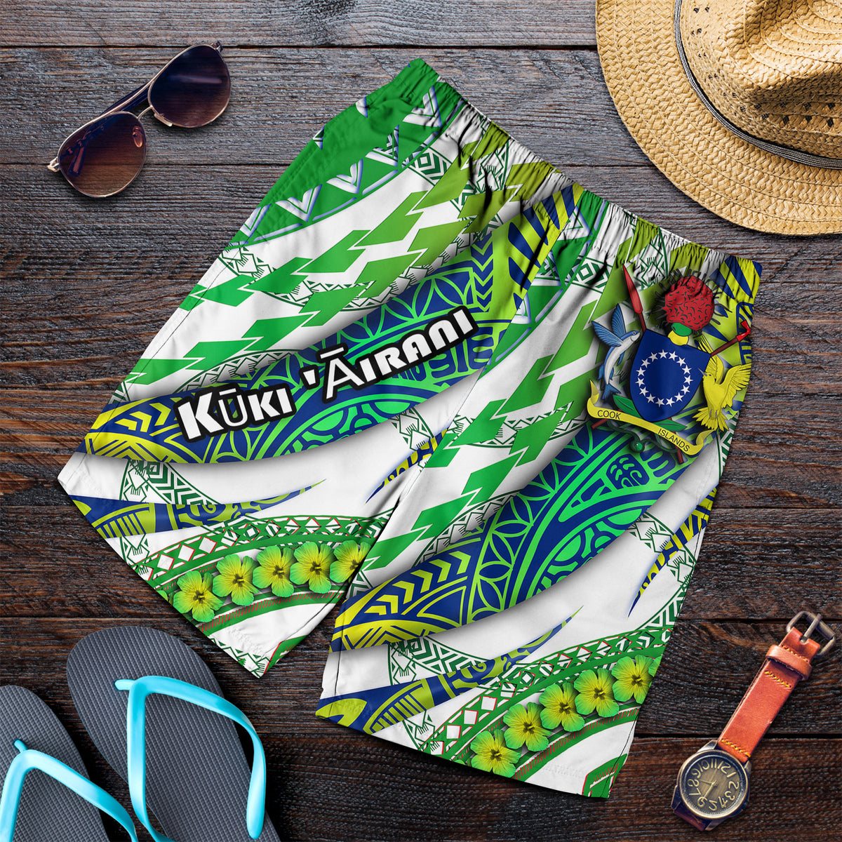 Cook Islands Men Short Artsy Style - White LT9 White - Polynesian Pride