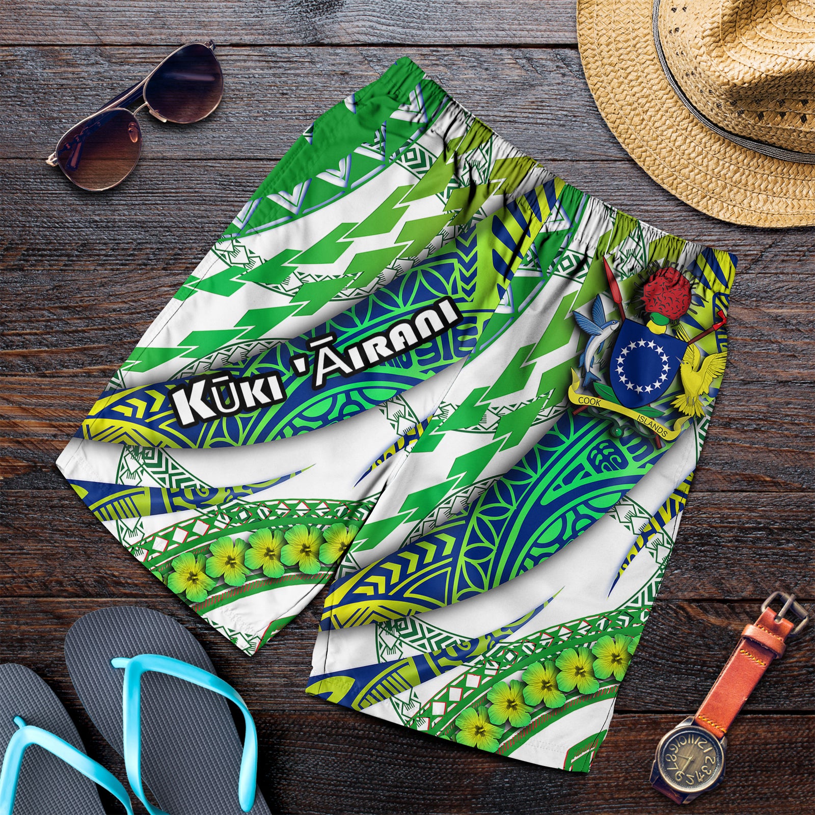 Cook Islands Men Short Artsy Style - White LT9 White - Polynesian Pride