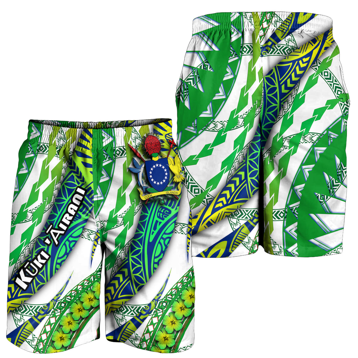 Cook Islands Men Short Artsy Style - White LT9 - Polynesian Pride