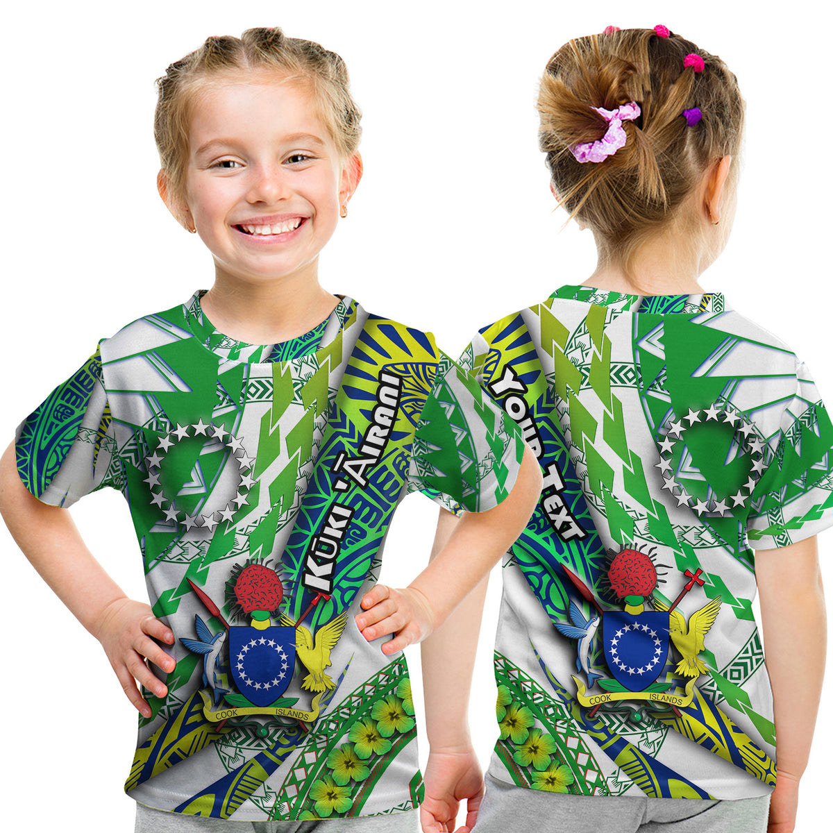 Custom Cook Islands T Shirt Artsy Style White LT9 Kid White - Polynesian Pride