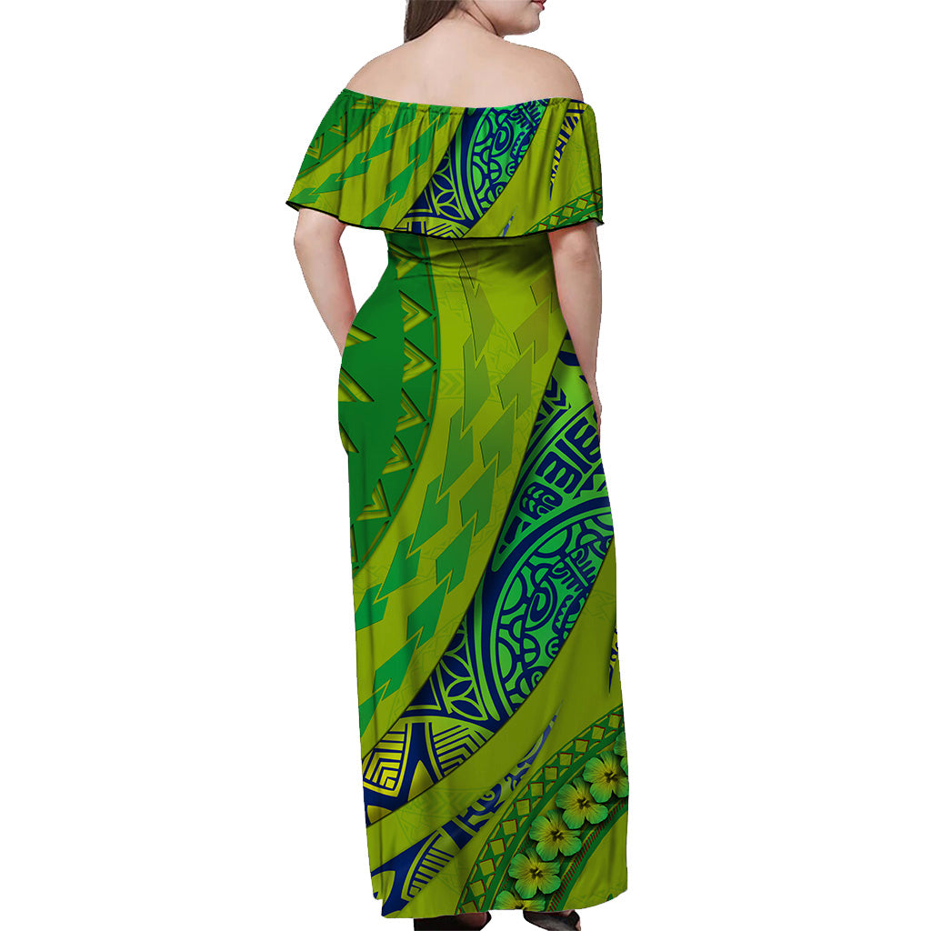 Cook Islands Matching Dress and Hawaiian Shirt Green LT9 Polynesian Pride