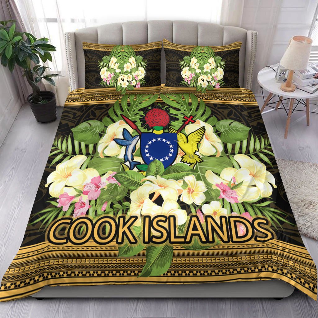 Cook Islands Bedding Set - Polynesian Gold Patterns Collection Black - Polynesian Pride