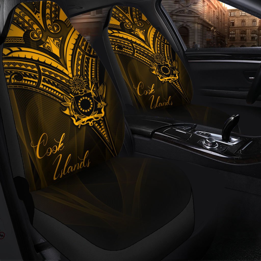Cook Islands Car Seat Cover - Gold Color Cross Style Universal Fit Black - Polynesian Pride