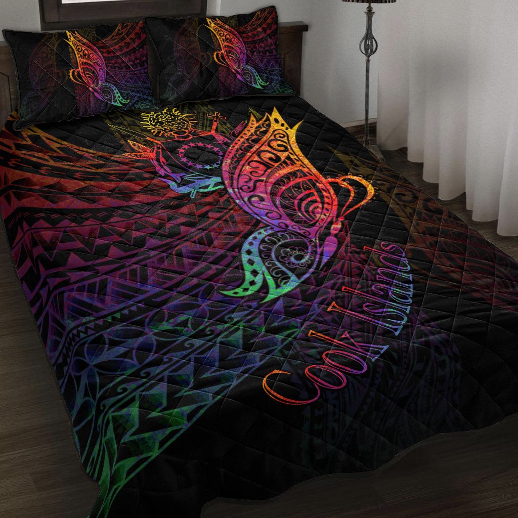 Cook Islands Quilt Bed Set - Butterfly Polynesian Style Black - Polynesian Pride
