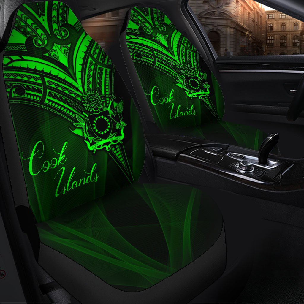 Cook Islands Car Seat Cover - Green Color Cross Style Universal Fit Black - Polynesian Pride