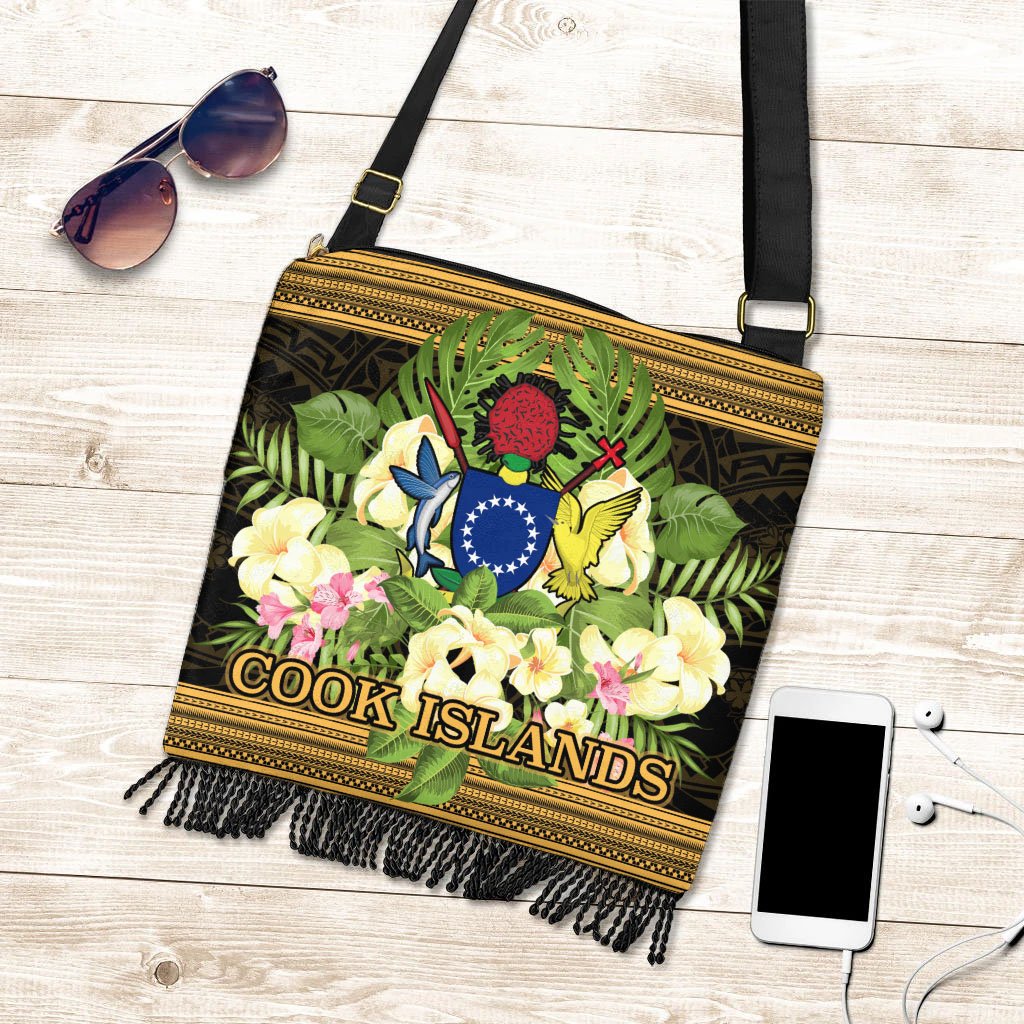 Cook Islands Boho Handbag - Polynesian Gold Patterns Collection One Size Boho Handbag Black - Polynesian Pride