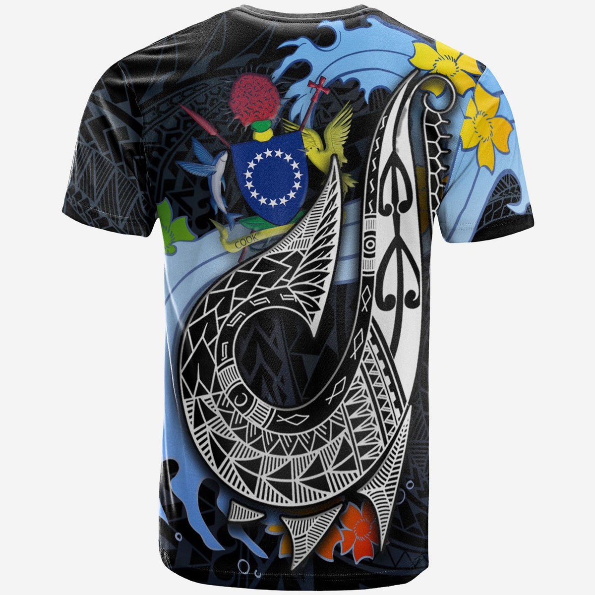 Cook Islands Custom T Shirt Fish Hooks and Wave - Polynesian Pride