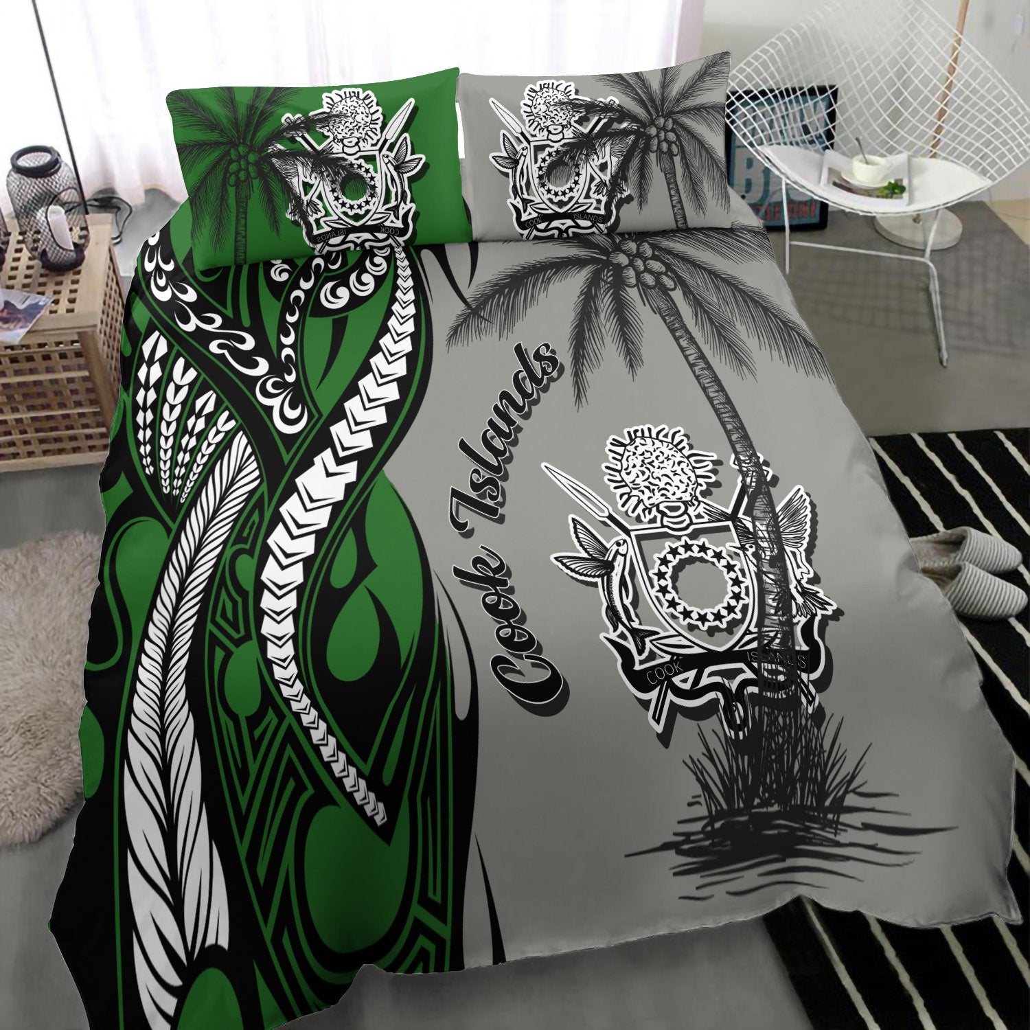Cook Islands Bedding Set - Classical Coconut Tree Gray - Polynesian Pride