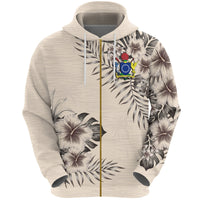 Cook Islands Zip Hoodie The Beige Hibiscus Unisex Black - Polynesian Pride