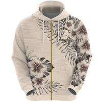 Cook Islands Zip Hoodie The Beige Hibiscus No Unisex Black - Polynesian Pride