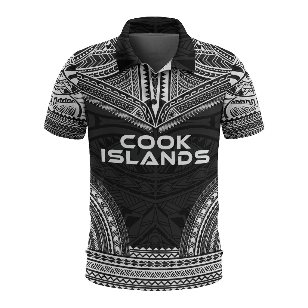 Cook Islands Polo Shirt Kuki Airani Flag Polynesian Chief Tattoo Black Version Unisex Black - Polynesian Pride