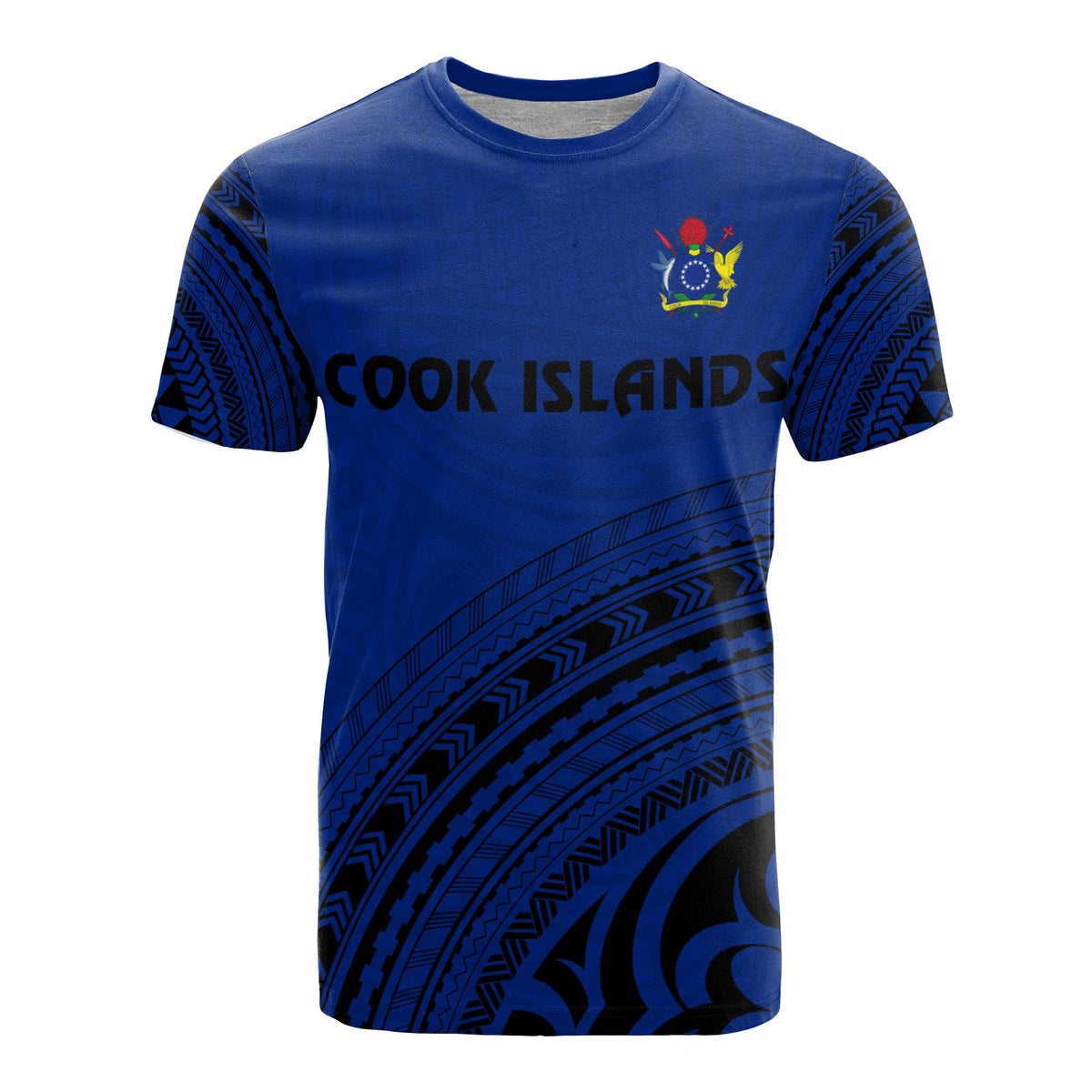 Cook Islands All Over T Shirt Cook Islands Coat of Arms Polynesian Tribal BLue Version Unisex Blue - Polynesian Pride