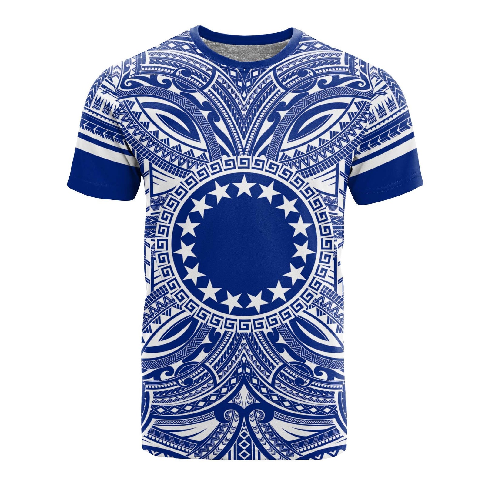 Cook Islands T Shirt Polynesian Coat of Arms Polynesian Flag Color Unisex Blue - Polynesian Pride