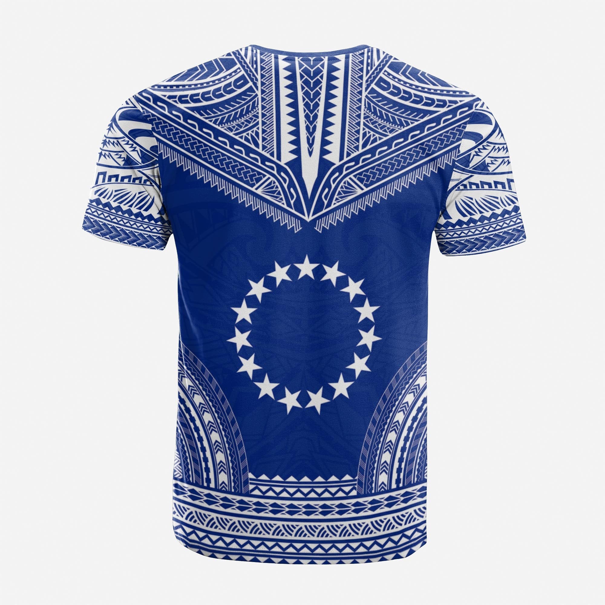 Cook Islands Custom T Shirt Cook Islands Flag Polynesian Chief Tattoo Blue Version Unisex Blue - Polynesian Pride