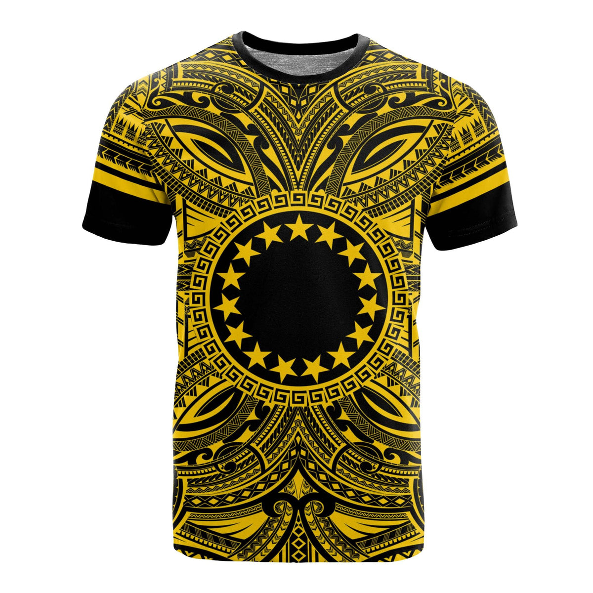 Cook Islands T Shirt Polynesian Coat of Arms Polynesian Gold Black Unisex Gold - Polynesian Pride