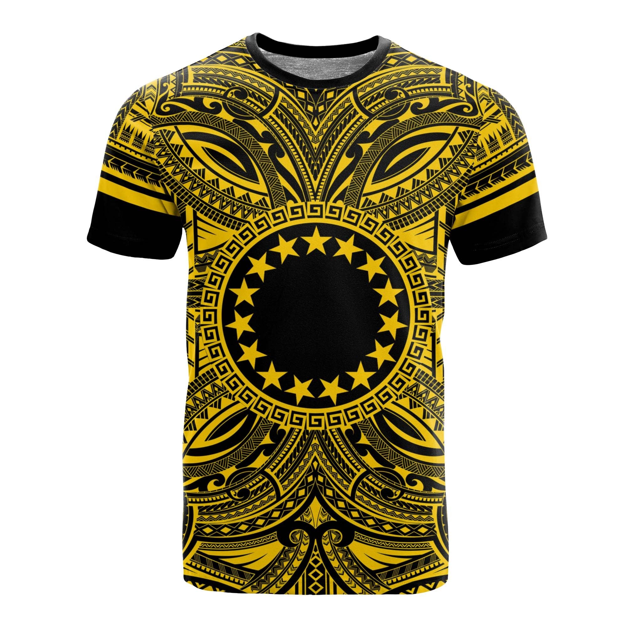Cook Islands T Shirt Polynesian Coat of Arms Polynesian Gold Black Unisex Gold - Polynesian Pride