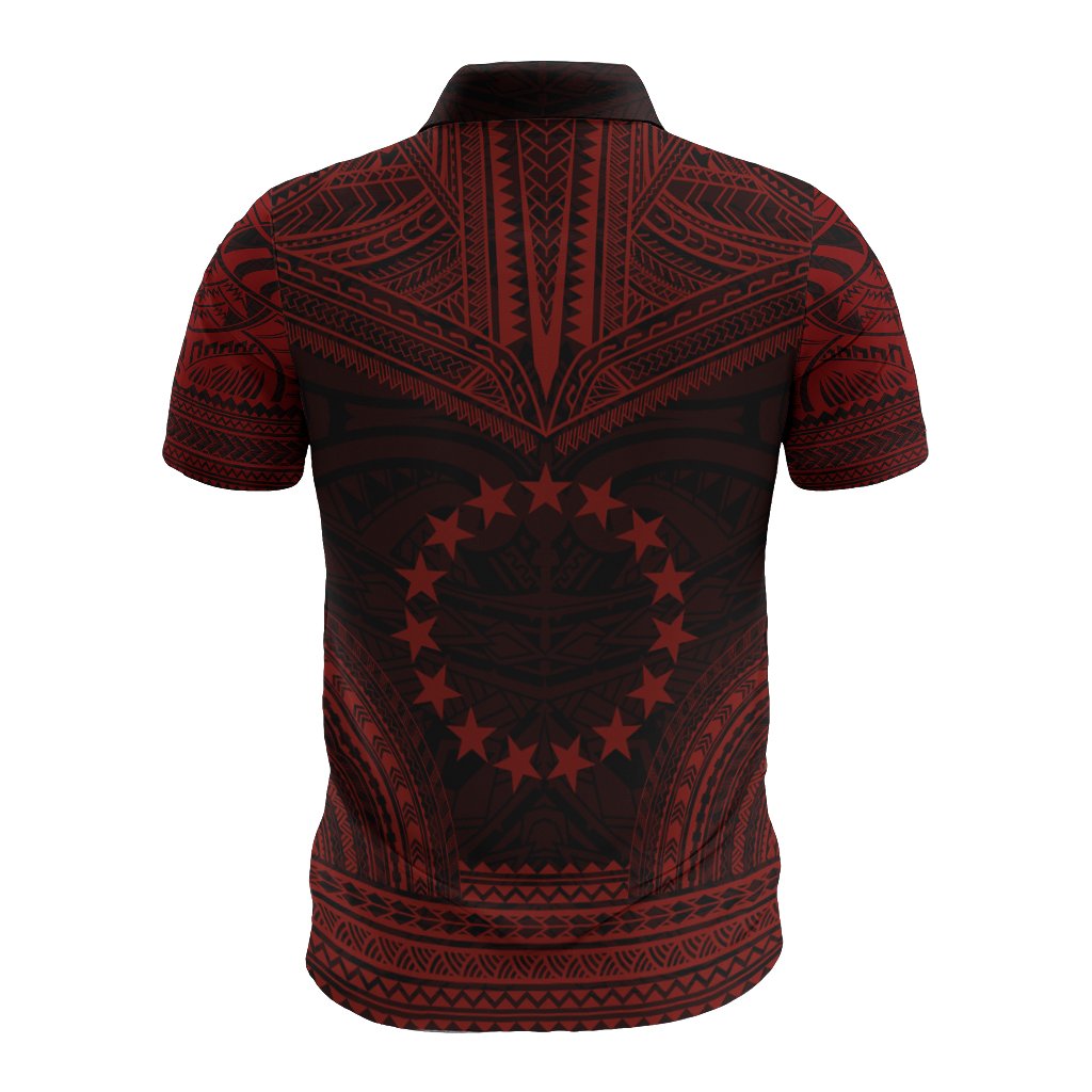 Cook Islands Polo Shirt Kuki Airani Flag Polynesian Chief Tattoo Red Version - Polynesian Pride