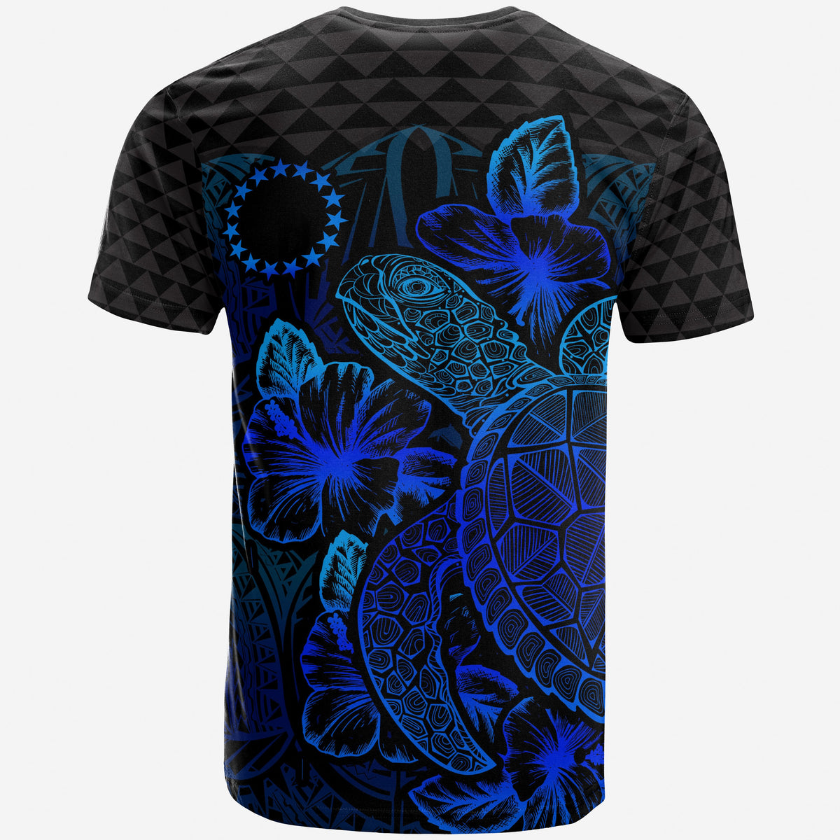 Cook Islands T Shirt Polynesian Flag Turtle Hibiscus Blue - Polynesian Pride