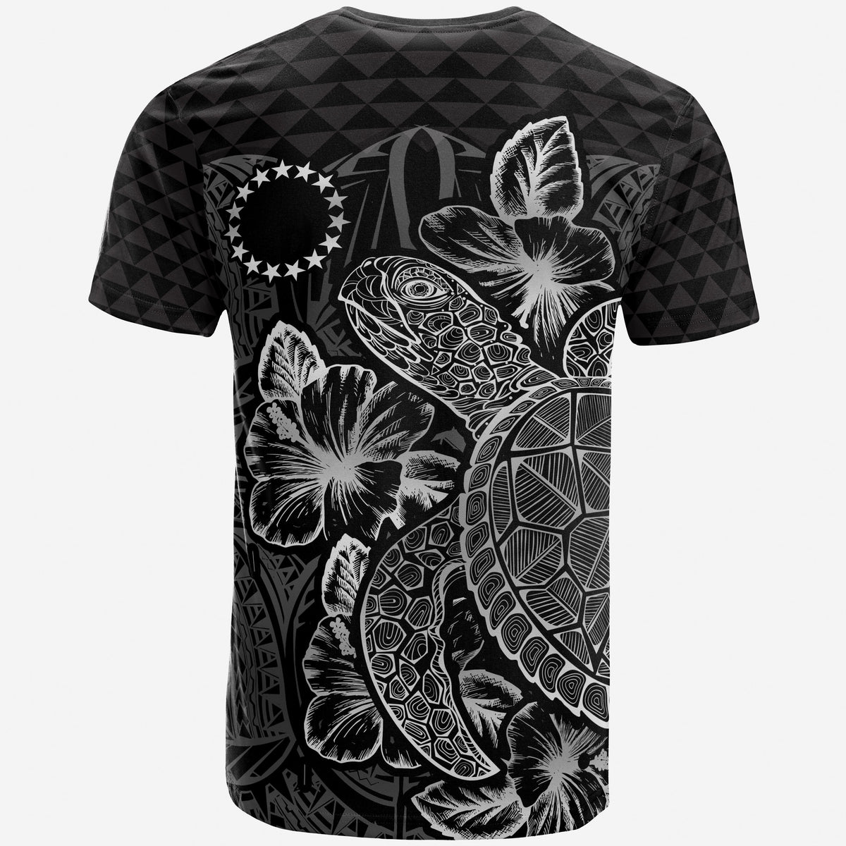 Cook Islands T Shirt Polynesian Flag Turtle Hibiscus Black - Polynesian Pride
